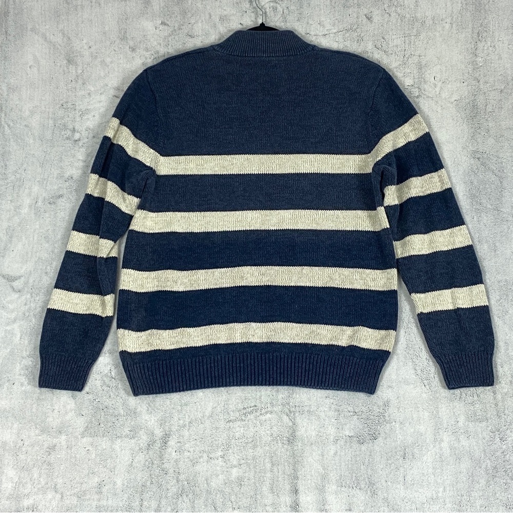 Chaps Mock Neck Sweater Sz Large Cotton Blue Stripe - Picture 2 of 9